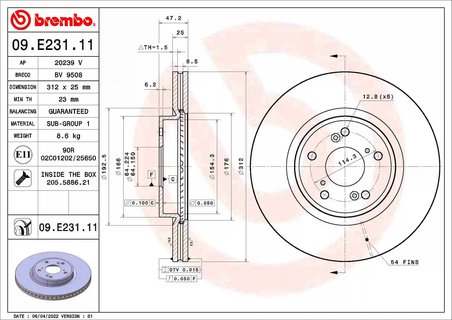 DISC FRANA BREMBO 09.E231.11 - Compatibil cu ACURA (GAC), HONDA, HONDA (DONGFENG), HONDA (GAC)