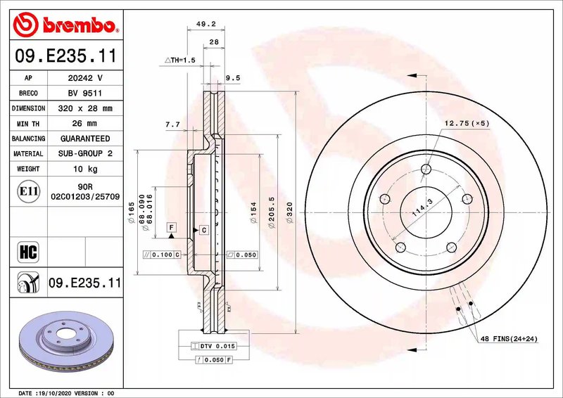 DISC FRANA BREMBO 09.E235.11 - Compatibil cu INFINITI, NISSAN, NISSAN (DFAC)