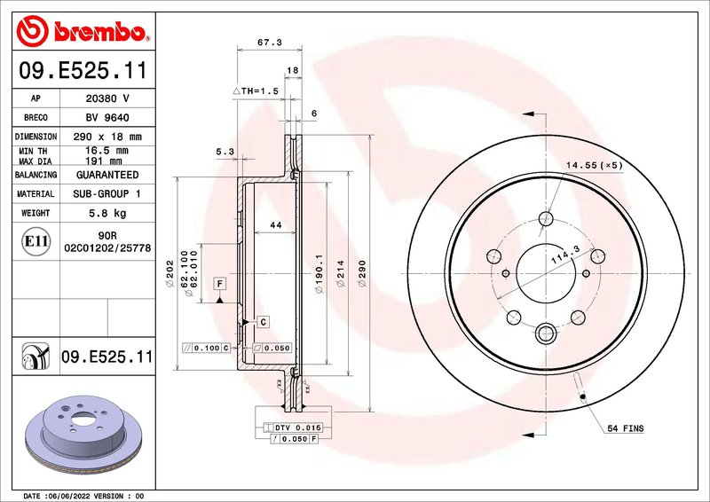 DISC FRANA BREMBO 09.E525.11 - Compatibil cu LEXUS
