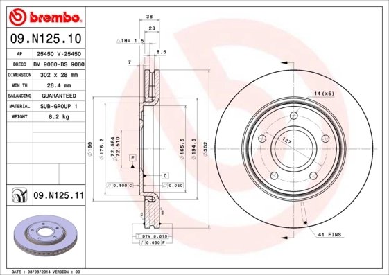 DISC FRANA BREMBO 09.N125.11 - Compatibil cu CHRYSLER, DODGE, FIAT, VW