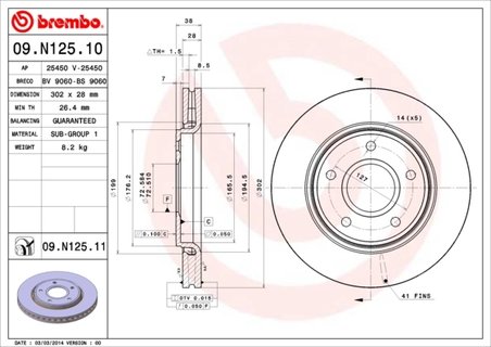 DISC FRANA BREMBO 09.N125.11 - Compatibil cu CHRYSLER, DODGE, FIAT, VW