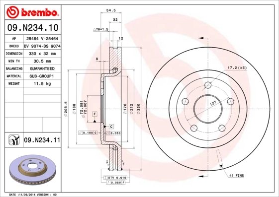 DISC FRANA BREMBO 09.N234.11 - Compatibil cu DODGE, JEEP