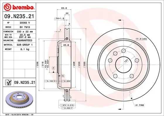 DISC FRANA BREMBO 09.N235.21 - Compatibil cu DODGE, JEEP