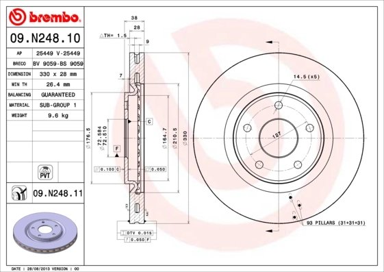 DISC FRANA BREMBO 09.N248.11 - Compatibil cu CHRYSLER, DODGE, FIAT, LANCIA, VW