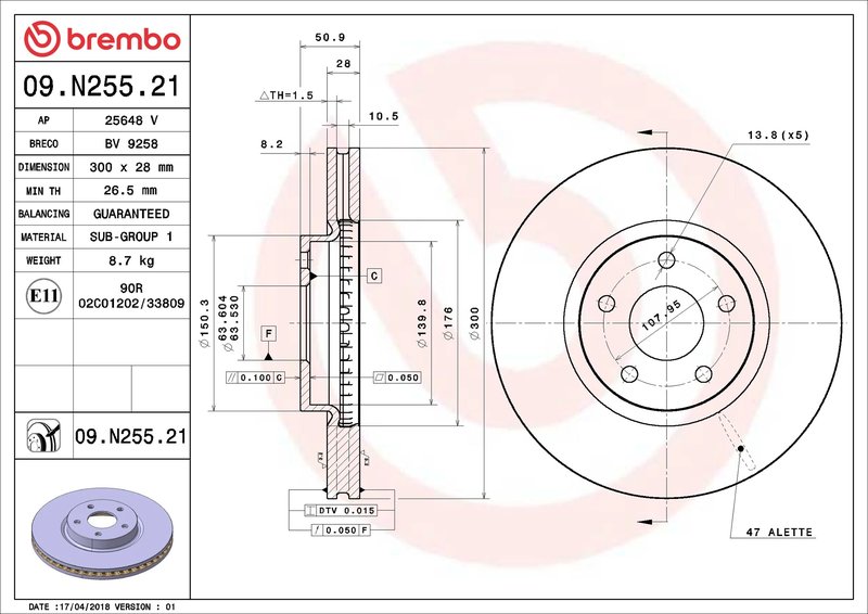Disc frana Brembo 09.N255.21