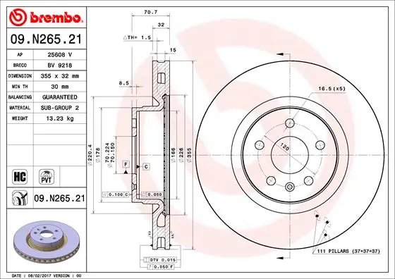 DISC FRANA BREMBO 09.N265.21 - Compatibil cu TESLA
