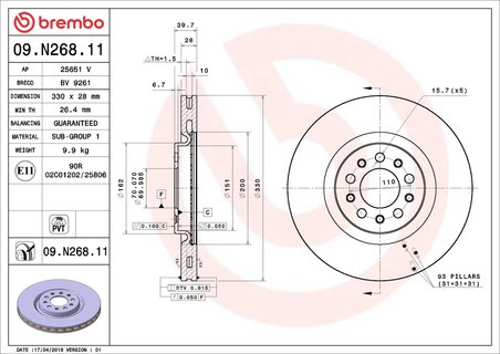 DISC FRANA BREMBO 09.N268.11 - Compatibil cu CHRYSLER, JEEP, JEEP (GAC FCA)