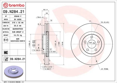 Disc frana Brembo 09.N284.21