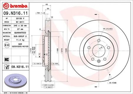 DISC FRANA BREMBO 09.N316.11 - Compatibil cu BUICK (SGM), OPEL, VAUXHALL
