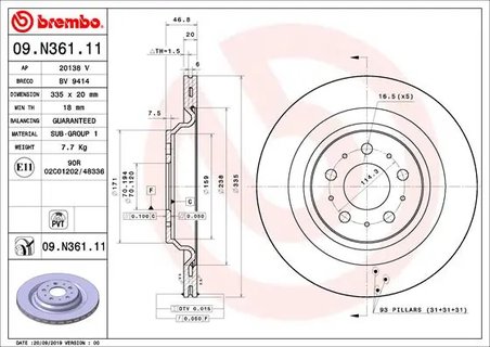 DISC FRANA BREMBO 09.N361.11 - Compatibil cu TESLA