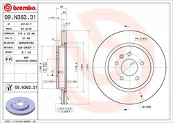 DISC FRANA BREMBO 09.N363.31 - Compatibil cu BUICK (SGM), CADILLAC (SGM), OPEL, VAUXHALL