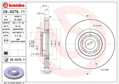 DISC FRANA BREMBO 09.N378.11 - Compatibil cu FORD