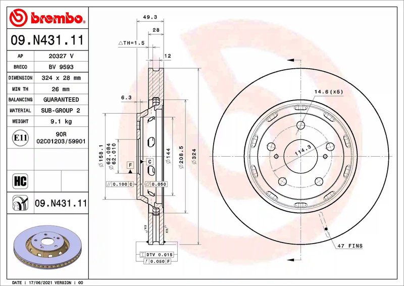 DISC FRANA BREMBO 09.N431.11 - Compatibil cu TOYOTA