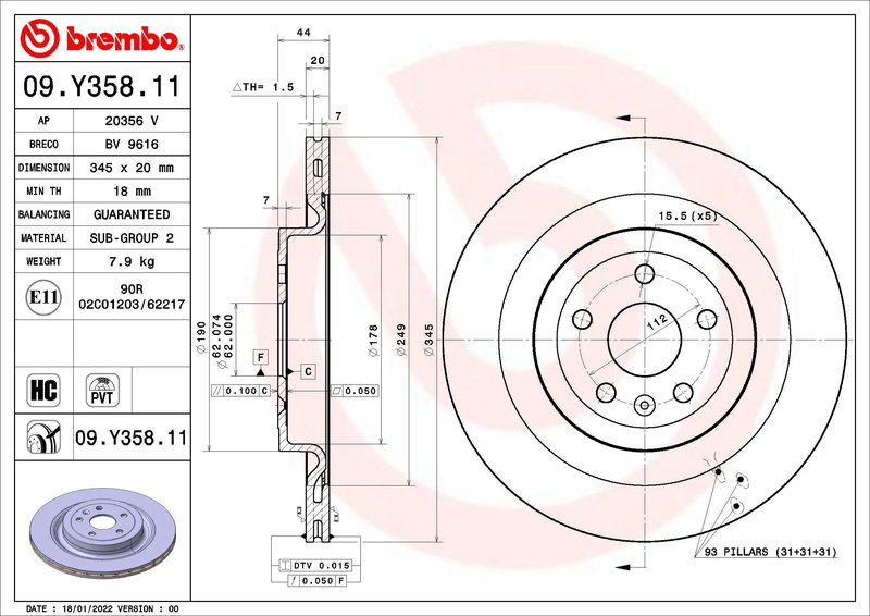 DISC FRANA BREMBO 09.Y358.11 - Compatibil cu XPENG