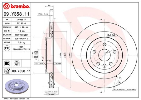 DISC FRANA BREMBO 09.Y358.11 - Compatibil cu XPENG