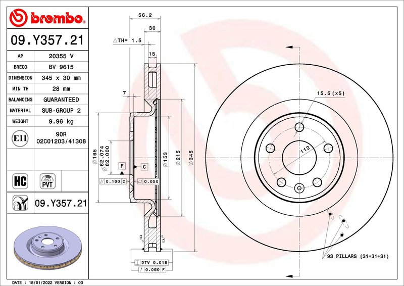 Disc frana Brembo 09.Y357.21
