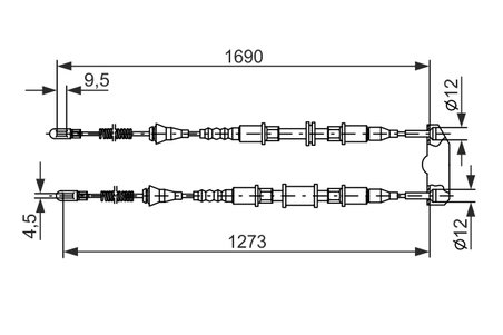 CABLU FRANA DE MANA BOSCH 1 987 477 129 - Compatibil cu CHEVROLET, HOLDEN, OPEL, VAUXHALL