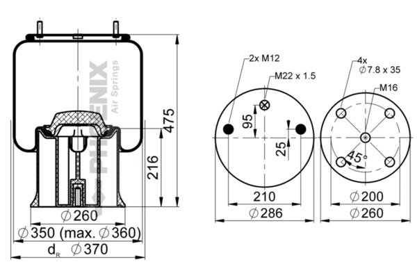 BURDUF SUSPENSIE PNEUMATICA PHOENIX 1 D 28 D-11 - Piesa auto compatibila cu mai multe marci