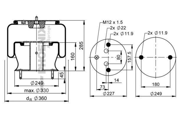 BURDUF SUSPENSIE PNEUMATICA PHOENIX 1 DF 23 D-1 - Piesa auto compatibila cu mai multe marci