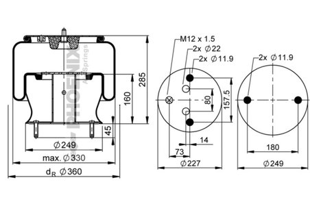 BURDUF SUSPENSIE PNEUMATICA PHOENIX 1 DF 23 D-1 - Piesa auto compatibila cu mai multe marci