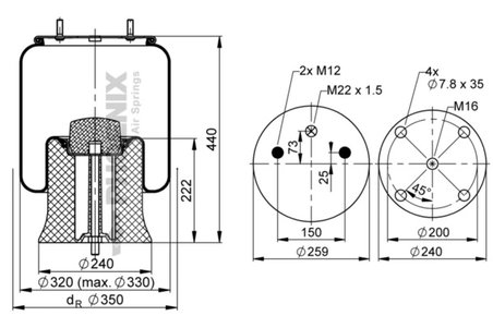 BURDUF SUSPENSIE PNEUMATICA PHOENIX 1 DK 22 E-14 - Piesa auto compatibila cu mai multe marci