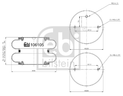 BURDUF SUSPENSIE PNEUMATICA FEBI BILSTEIN 106105 - Piesa auto compatibila cu mai multe marci