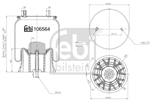 BURDUF SUSPENSIE PNEUMATICA FEBI BILSTEIN 106564 - Piesa auto compatibila cu mai multe marci