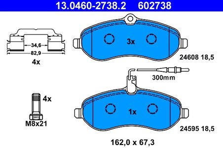 SET PLACUTE FRANA ATE 13.0460-2738.2 - Compatibil cu CITROEN, FIAT, PEUGEOT, TOYOTA