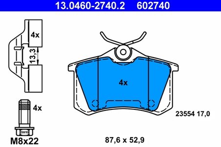 SET PLACUTE FRANA ATE 13.0460-2740.2 - Compatibil cu CITROEN, DS, PEUGEOT, RENAULT