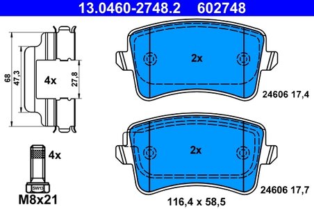 SET PLACUTE FRANA ATE 13.0460-2748.2 - Compatibil cu AUDI, VW