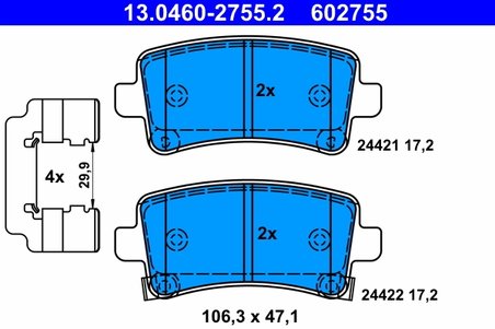 SET PLACUTE FRANA ATE 13.0460-2755.2 - Compatibil cu CHEVROLET, OPEL, SAAB, VAUXHALL