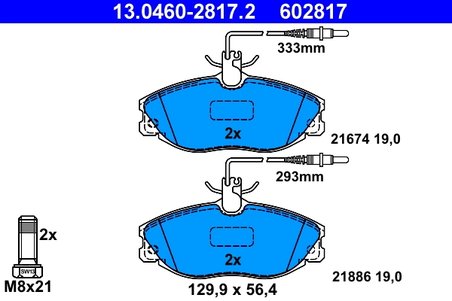 SET PLACUTE FRANA ATE 13.0460-2817.2 - Compatibil cu CITROEN, PEUGEOT