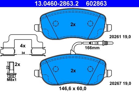 SET PLACUTE FRANA ATE 13.0460-2863.2 - Compatibil cu CITROEN, FIAT, LANCIA, PEUGEOT