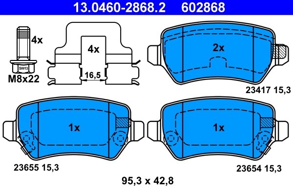 SET PLACUTE FRANA ATE 13.0460-2868.2 - Compatibil cu CHEVROLET, KIA, OPEL, VAUXHALL