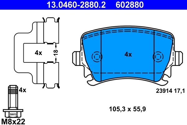 SET PLACUTE FRANA ATE 13.0460-2880.2 - Compatibil cu AUDI, SEAT, SKODA, VW