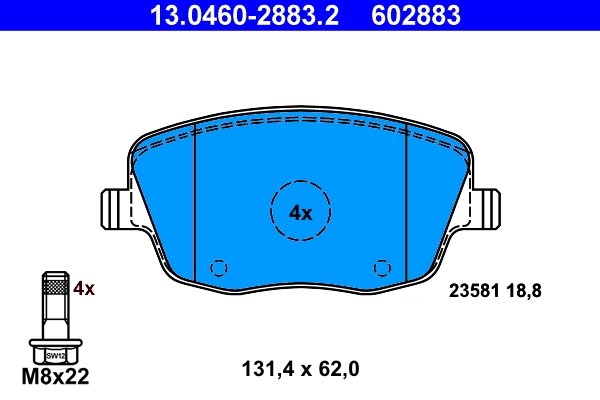 SET PLACUTE FRANA ATE 13.0460-2883.2 - Compatibil cu SEAT, SKODA, VW
