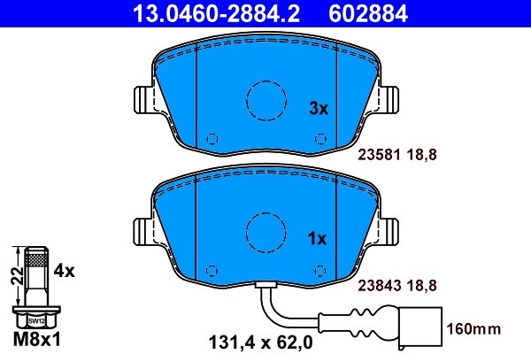 SET PLACUTE FRANA ATE 13.0460-2884.2 - Compatibil cu SEAT, SKODA, VW