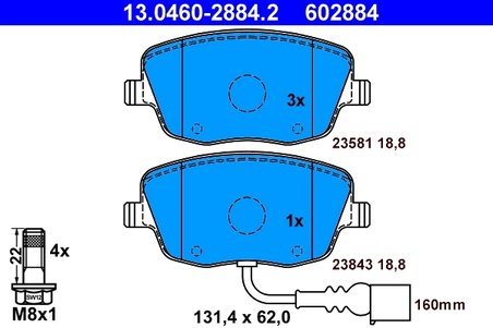 SET PLACUTE FRANA ATE 13.0460-2884.2 - Compatibil cu SEAT, SKODA, VW