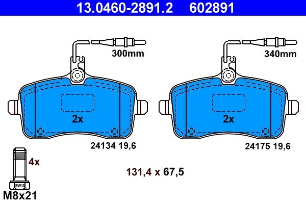 SET PLACUTE FRANA ATE 13.0460-2891.2 - Compatibil cu PEUGEOT
