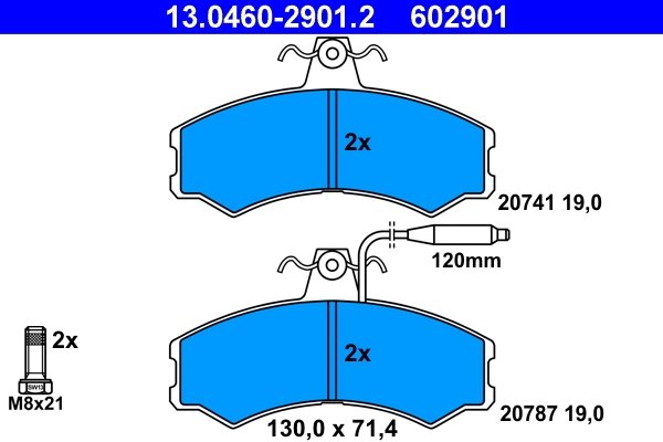 SET PLACUTE FRANA ATE 13.0460-2901.2 - Compatibil cu ALFA ROMEO, CITROEN, FIAT, PEUGEOT