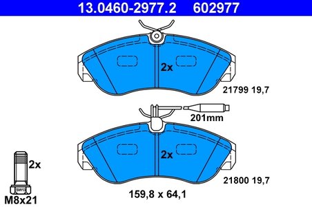 SET PLACUTE FRANA ATE 13.0460-2977.2 - Compatibil cu CITROEN, FIAT, PEUGEOT