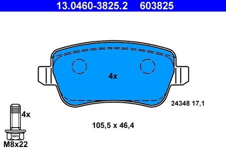 SET PLACUTE FRANA ATE 13.0460-3825.2 - Compatibil cu FIAT