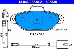 SET PLACUTE FRANA ATE 13.0460-3838.2 - Compatibil cu FIAT, FORD