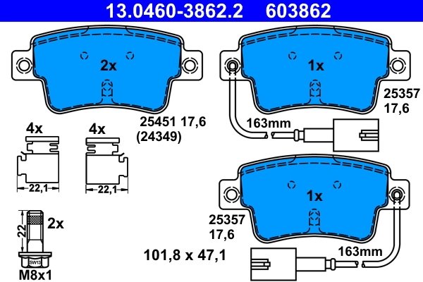 SET PLACUTE FRANA ATE 13.0460-3862.2 - Compatibil cu ABARTH, FIAT