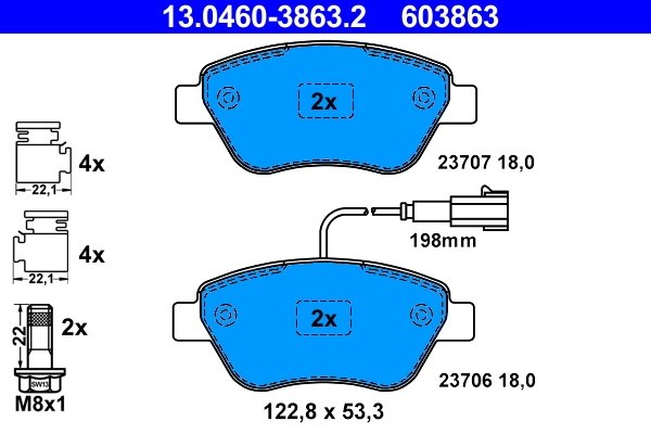 SET PLACUTE FRANA ATE 13.0460-3863.2 - Compatibil cu ALFA ROMEO, CITROEN, FIAT, PEUGEOT