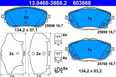 SET PLACUTE FRANA ATE 13.0460-3868.2 - Compatibil cu TOYOTA