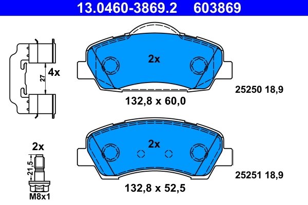 SET PLACUTE FRANA ATE 13.0460-3869.2 - Compatibil cu PEUGEOT