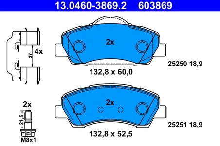 SET PLACUTE FRANA ATE 13.0460-3869.2 - Compatibil cu PEUGEOT