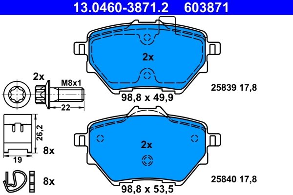 SET PLACUTE FRANA ATE 13.0460-3871.2 - Compatibil cu CITROEN, DS, OPEL, PEUGEOT, TOYOTA, VAUXHALL