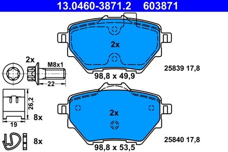SET PLACUTE FRANA ATE 13.0460-3871.2 - Compatibil cu CITROEN, DS, OPEL, PEUGEOT, TOYOTA, VAUXHALL
